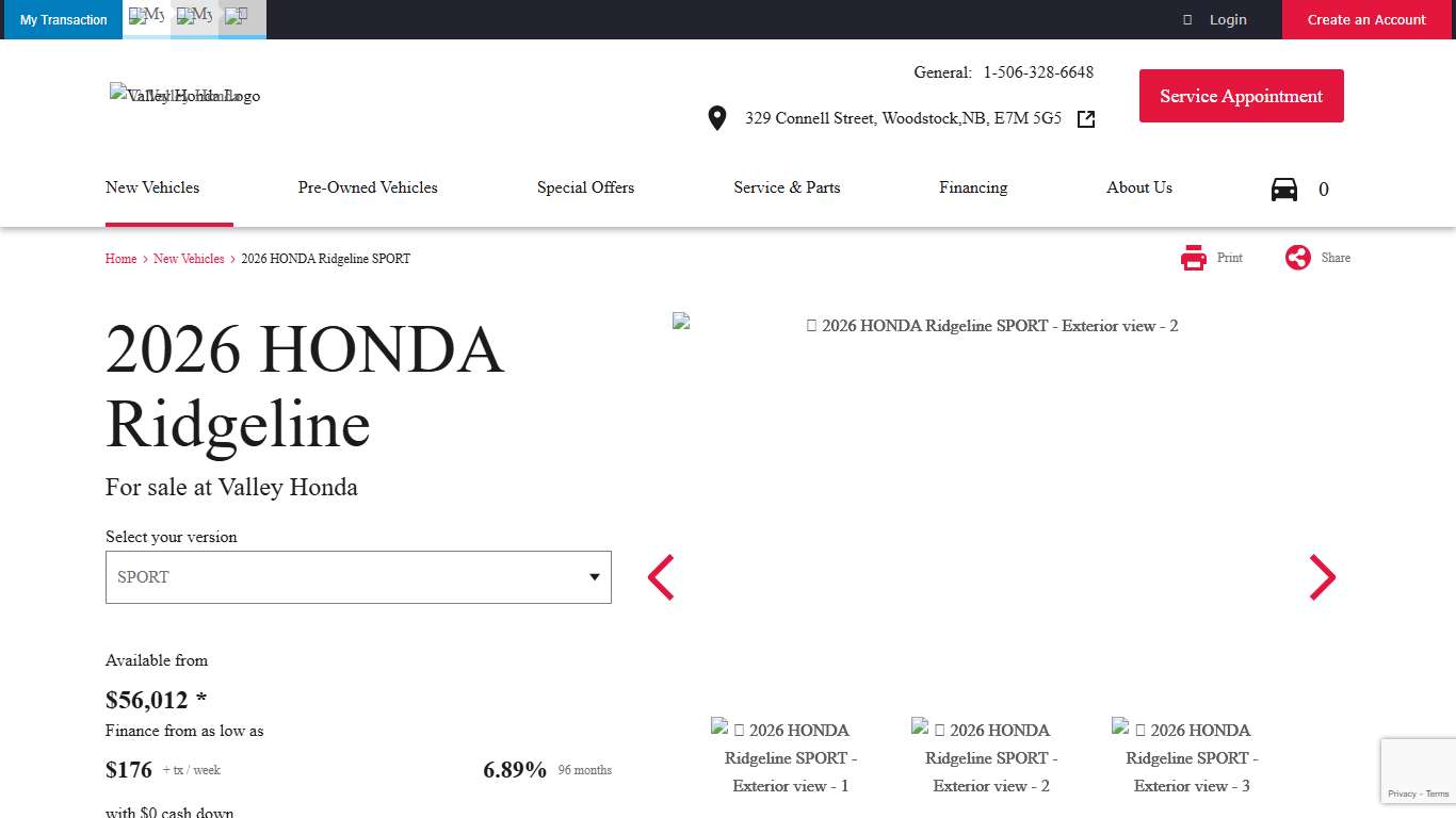 The 2026 Honda Ridgeline SPORT Valley Honda in Woodstock