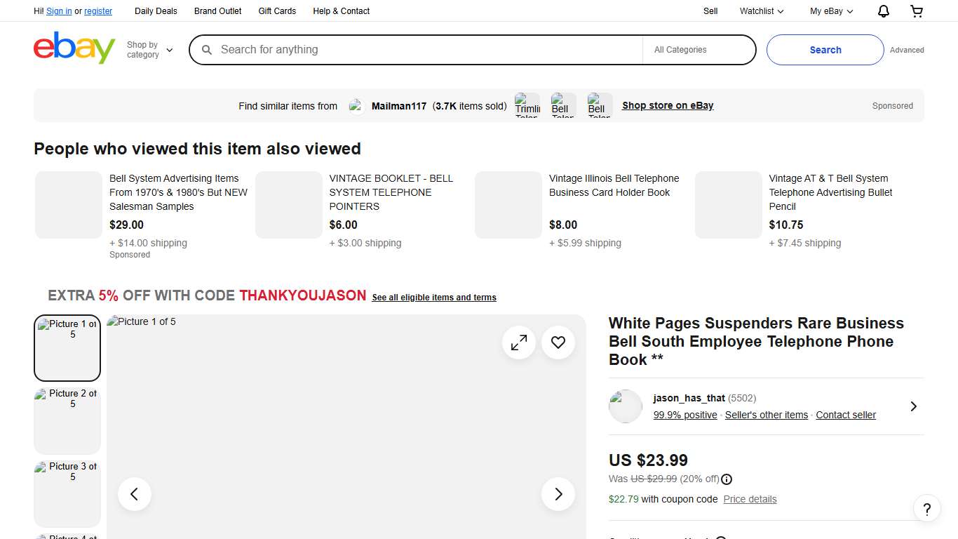 White Pages Suspenders Rare Business Bell South Employee Telephone Phone Book ** eBay